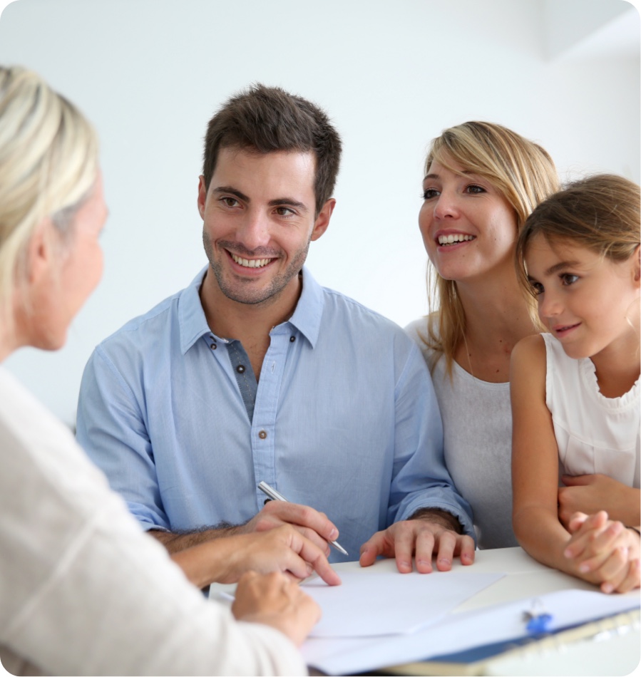 Family meeting real-estate agent for house investment