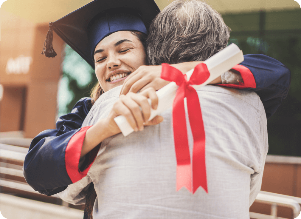 Graduated student hugging her father)