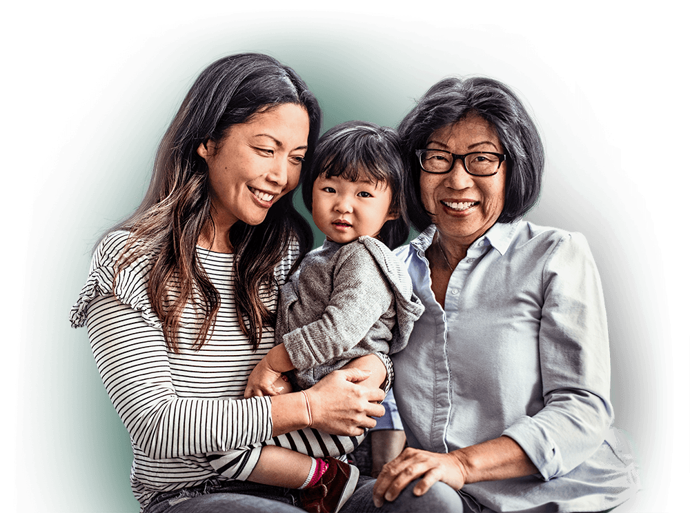 Grandmother, mother, and daughter together