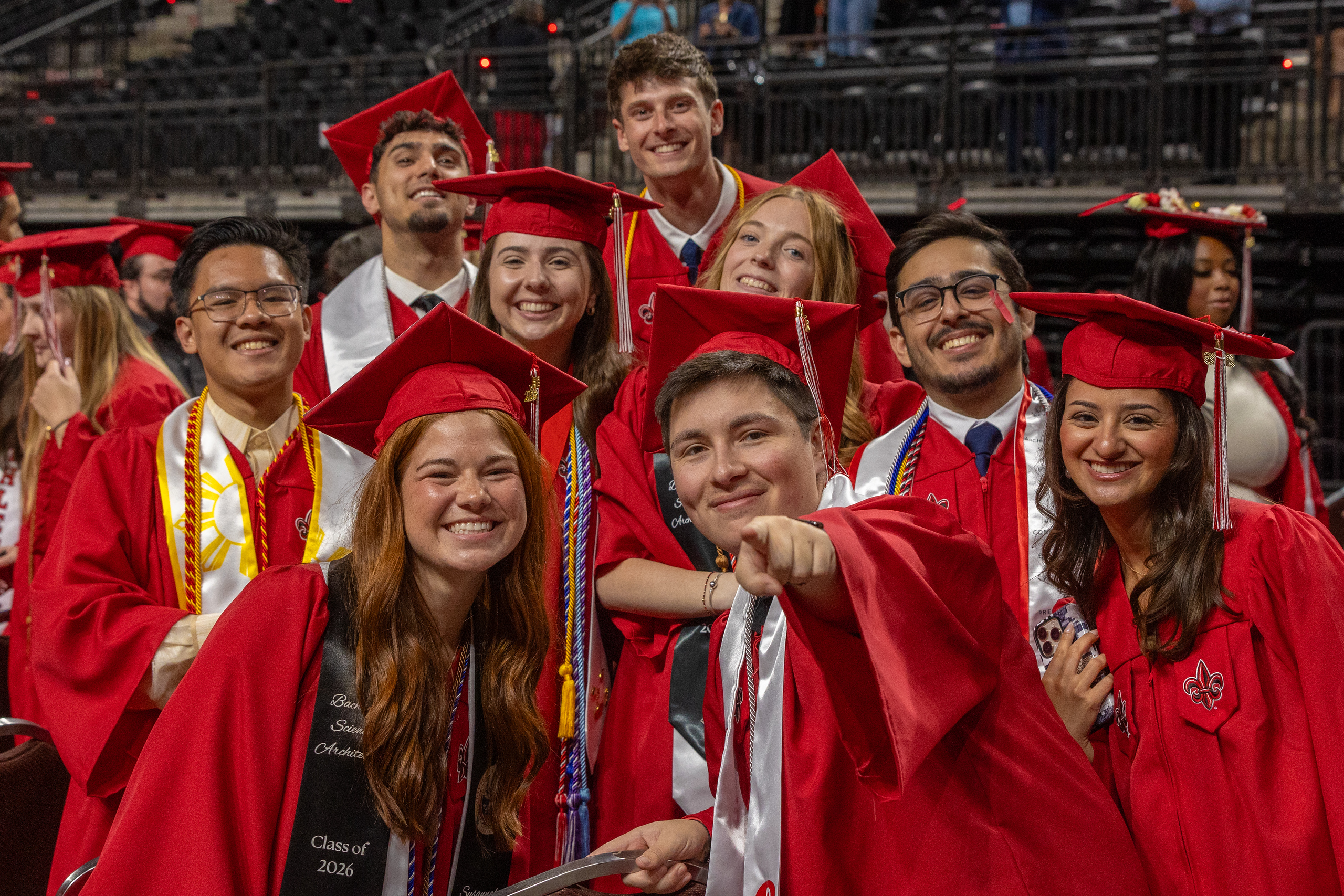 Graduates in caps and gowns.